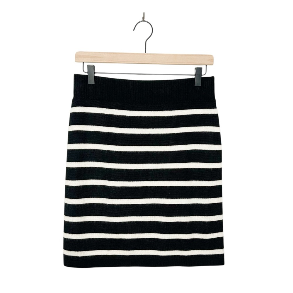 Ann Taylor LOFT Classic Black White Stripe Wool Blend Knit Pencil Skirt Petite S